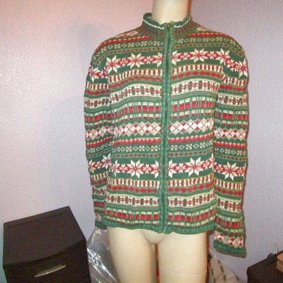 VTG Heirloom Collectibles CARDIGAN Size S Sweater FULL ZIP Christmas POINTSETTIA - Picture 1 of 8